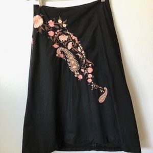 Anthropologie Black Embroidered Skirt
